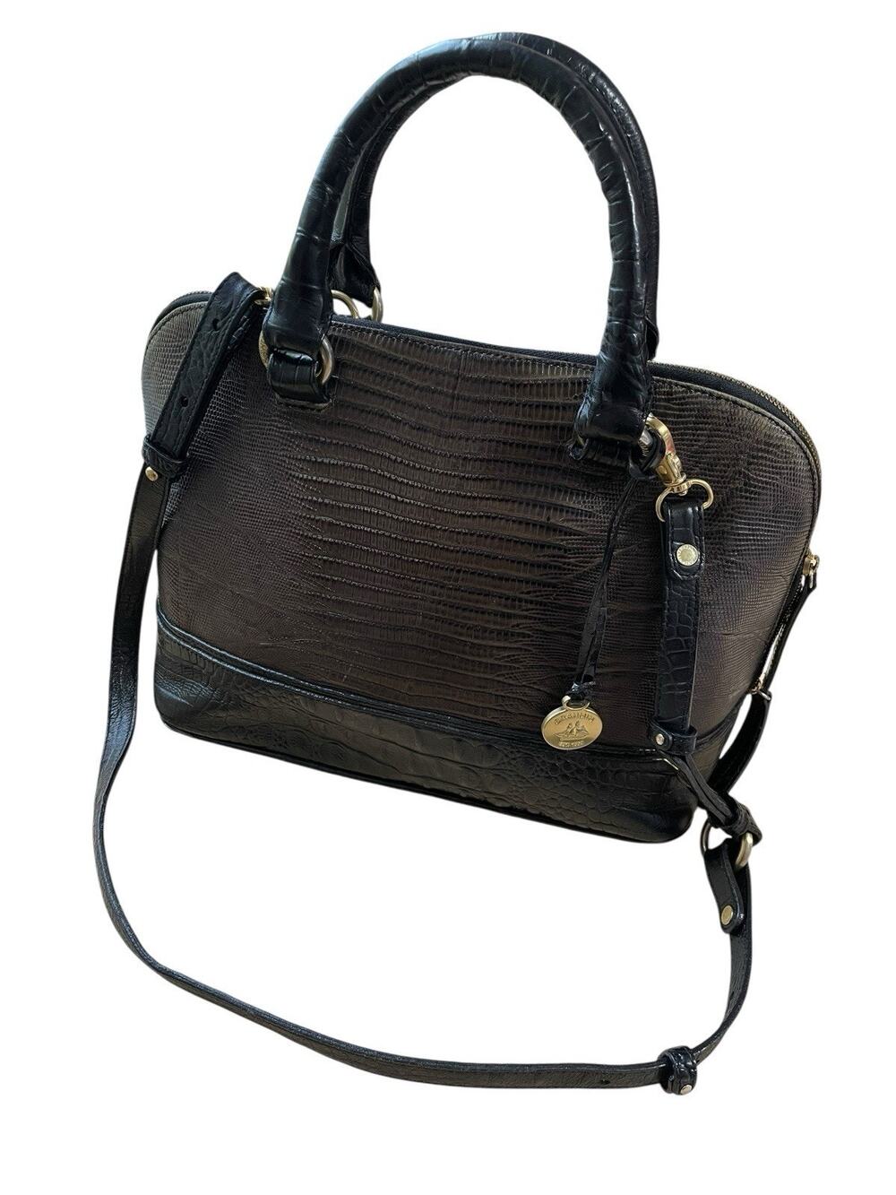 VTG Brahmin Brown Black Leather Snakeprint Bag Purse Adjustable Strap